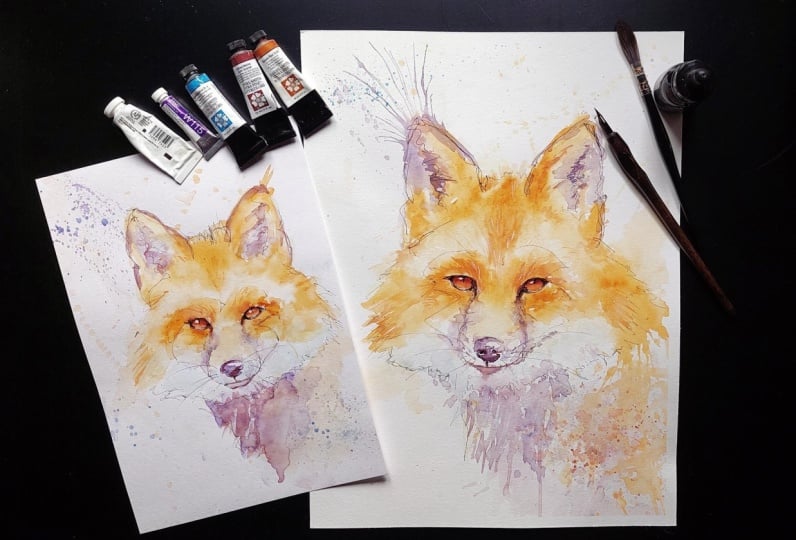 Loose Ink and Watercolor Fox