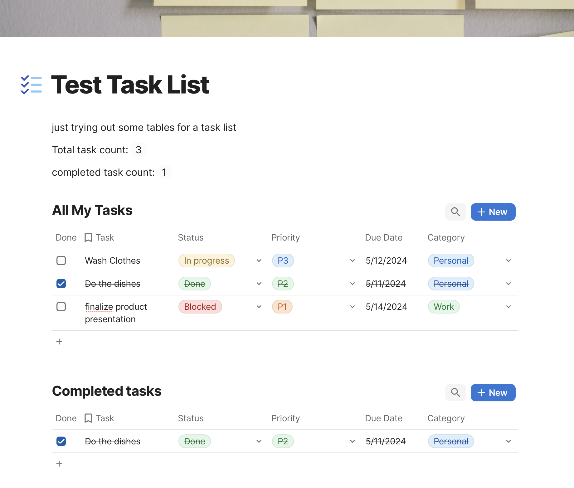 Test task list - student project