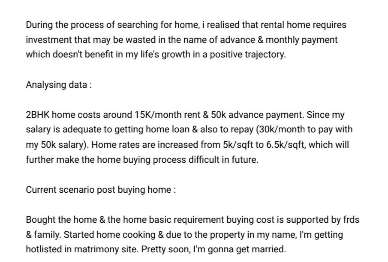 Decision making - Rental home vs Buying home - student project