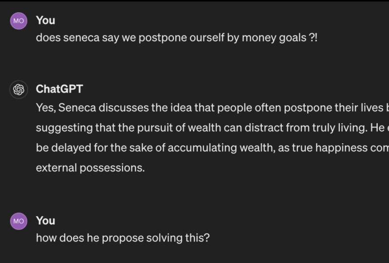 Expanding on Seneca - Postponing life for Money