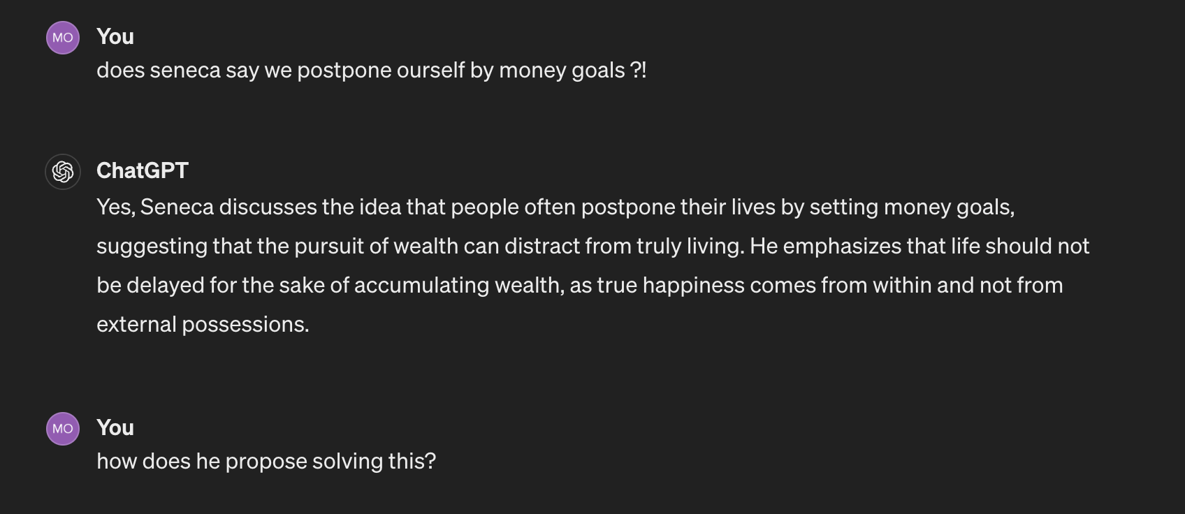 Expanding on Seneca - Postponing life for Money - student project