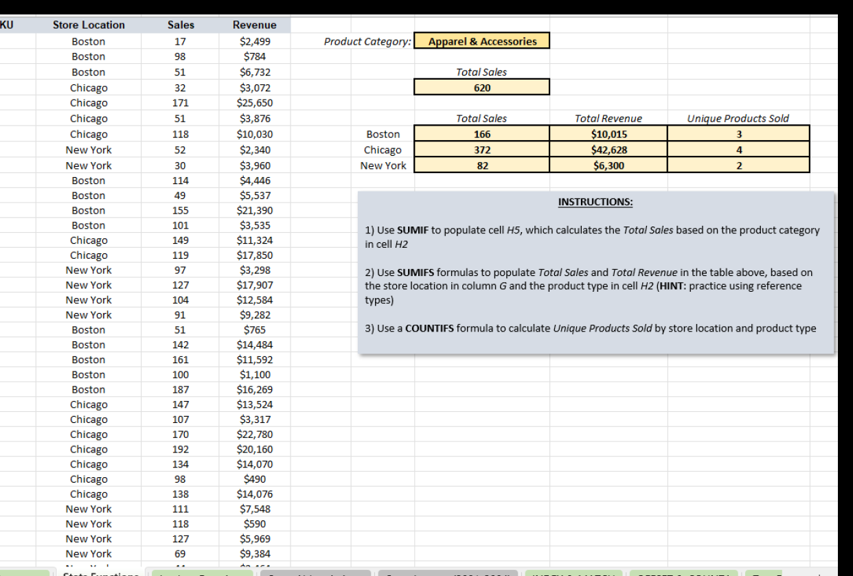 Excel Formulas & Functions Part 4: Statistical Functions - student project