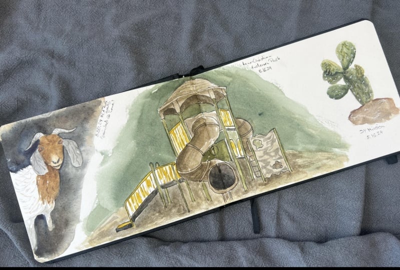 "Travel" sketchbook spread with Natura Illustrata