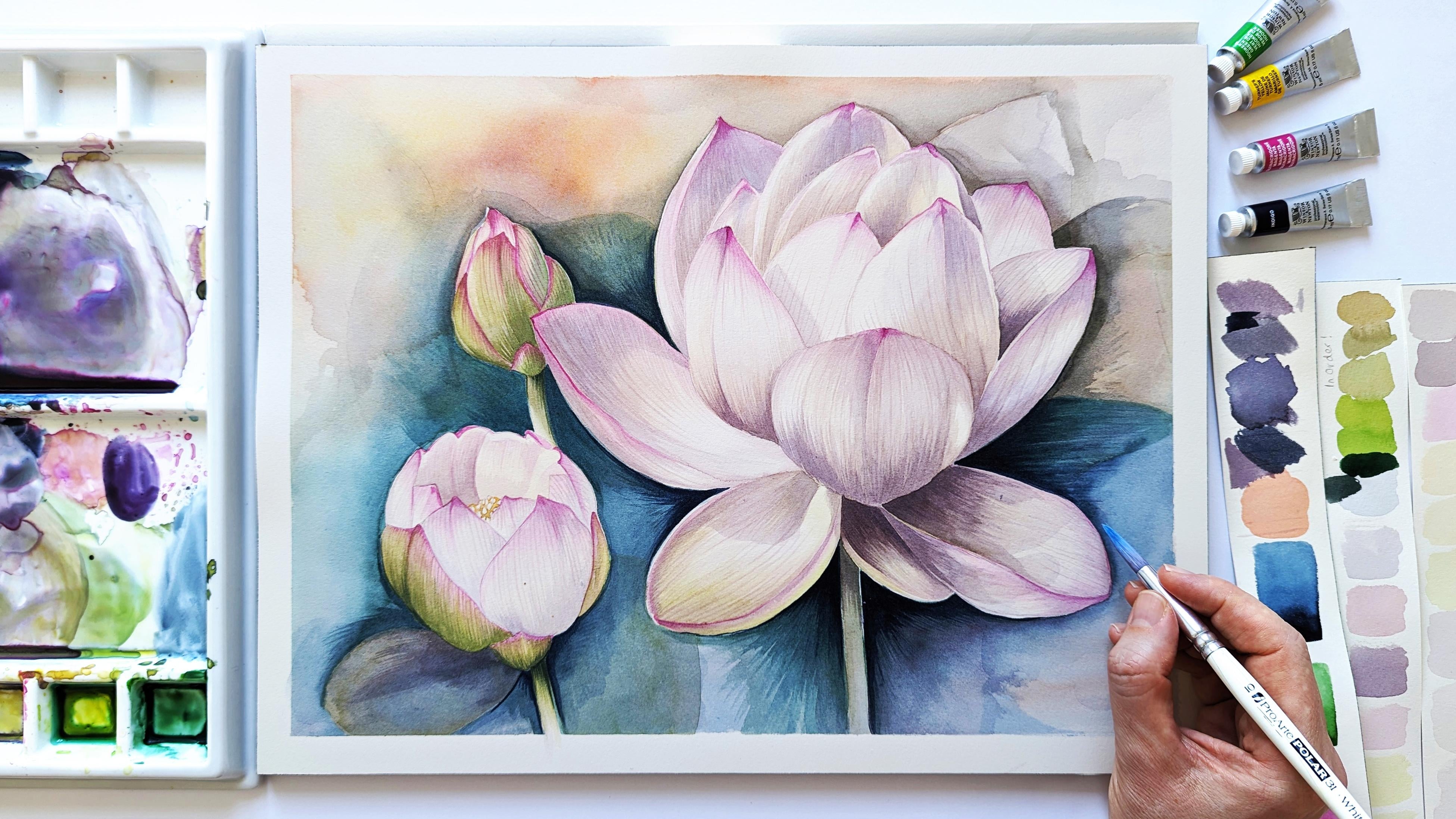 White Watercolor Lily - student project