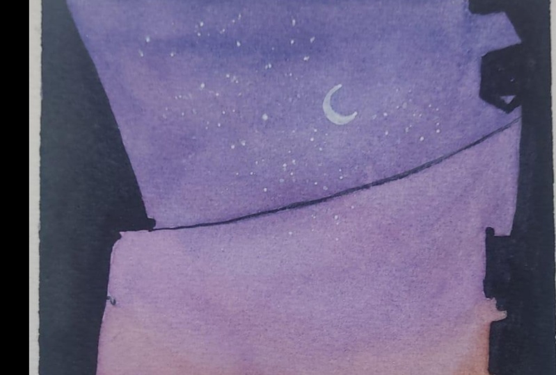 Relaxing Watercolor Painting of the Night Sky in the City