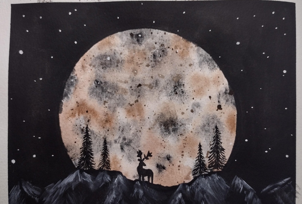Moon deer silhouette - student project