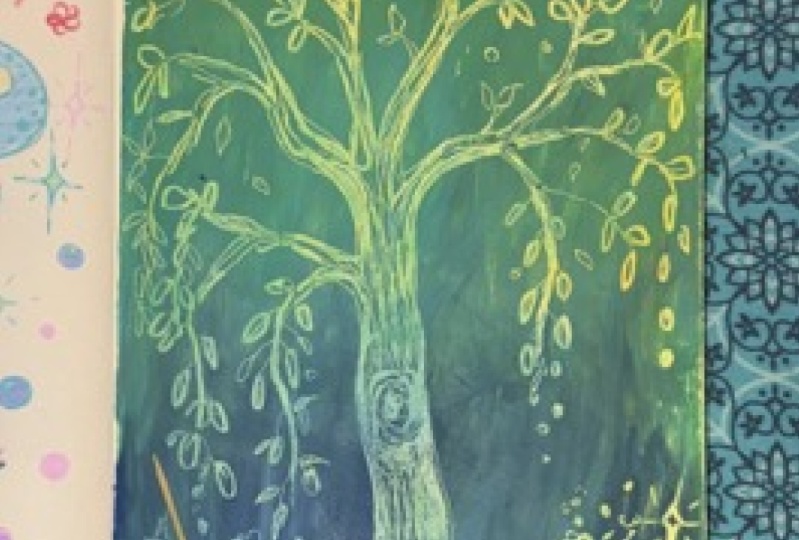 Oil Pastel Etching Drawing