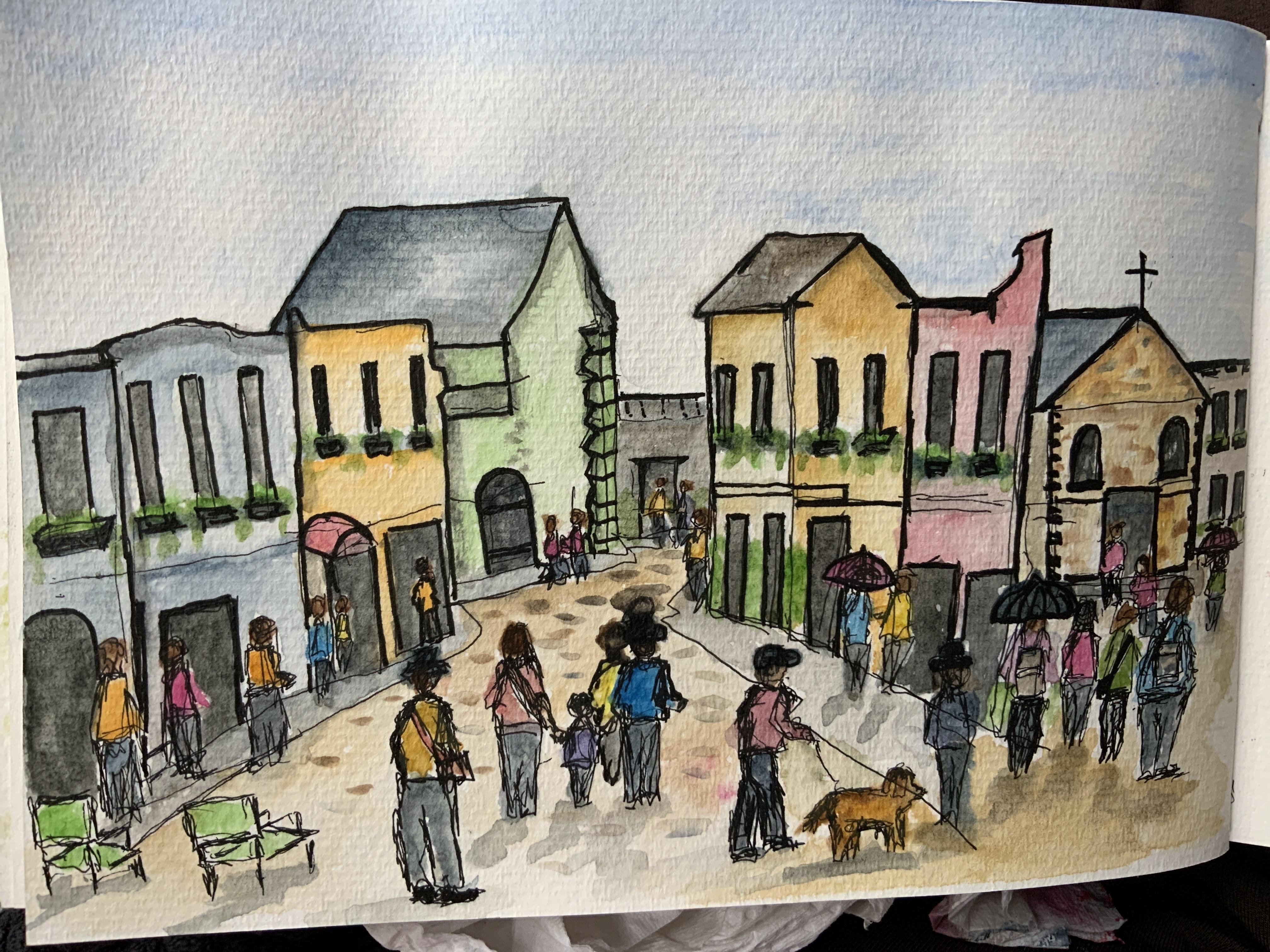 Exercise sketching people in urban scene - student project