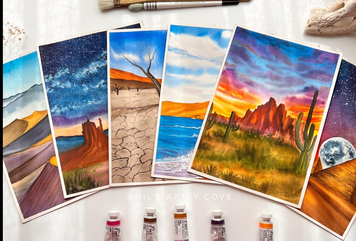 Watercolor Desertscapes - student project