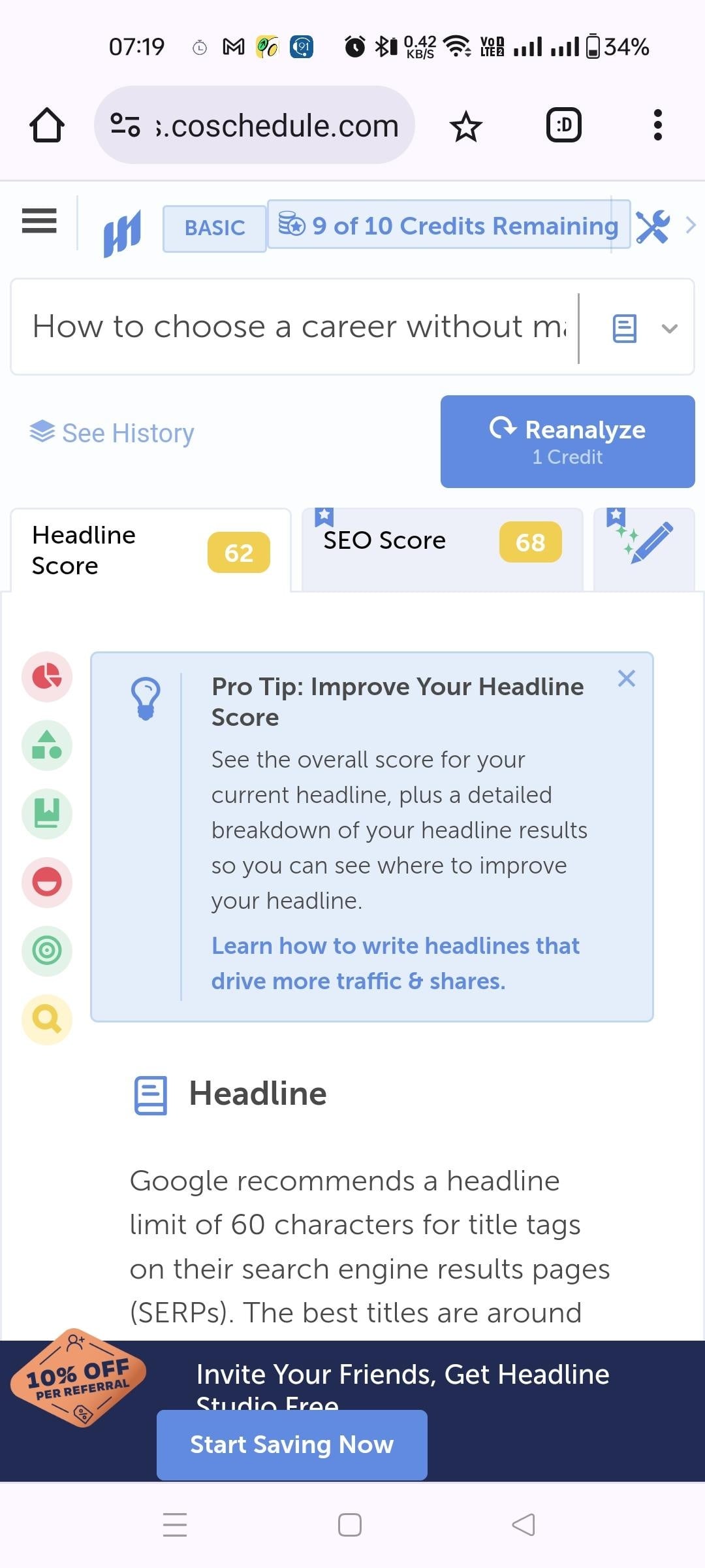 Co Schedule Headline Analyzer - student project