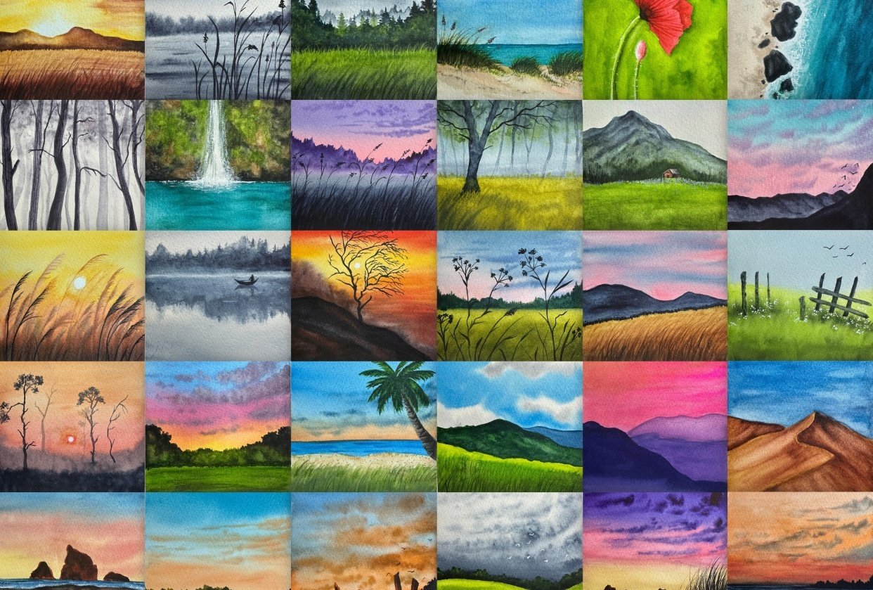30 Days of Mini Watercolor Landscapes - student project