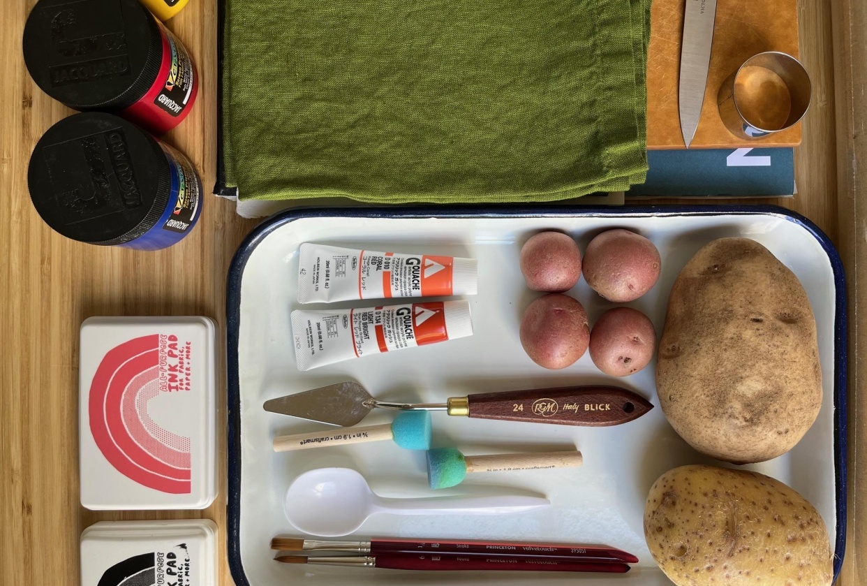 Potato Printed Linen Napkins - student project