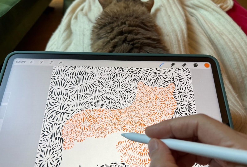 Patterned Cat Silhouette in Procreate