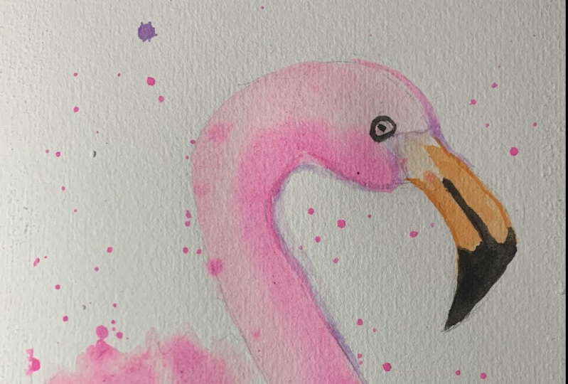 Watercolor pink flamingo