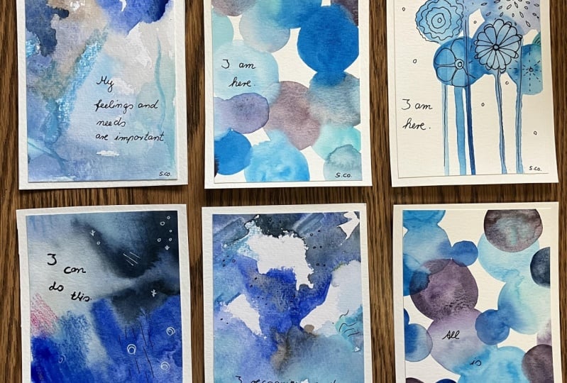 Affirmation cards with watercolor mixed media