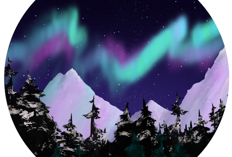 Snowy mountain painting