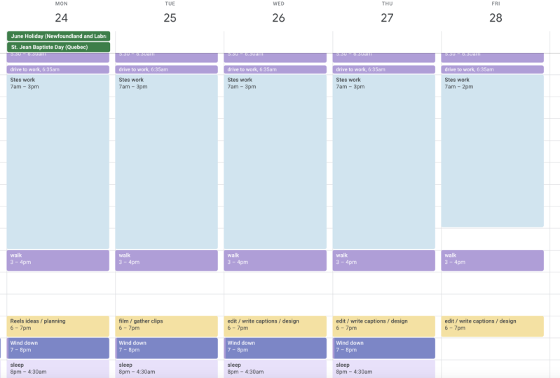 work week time blocks