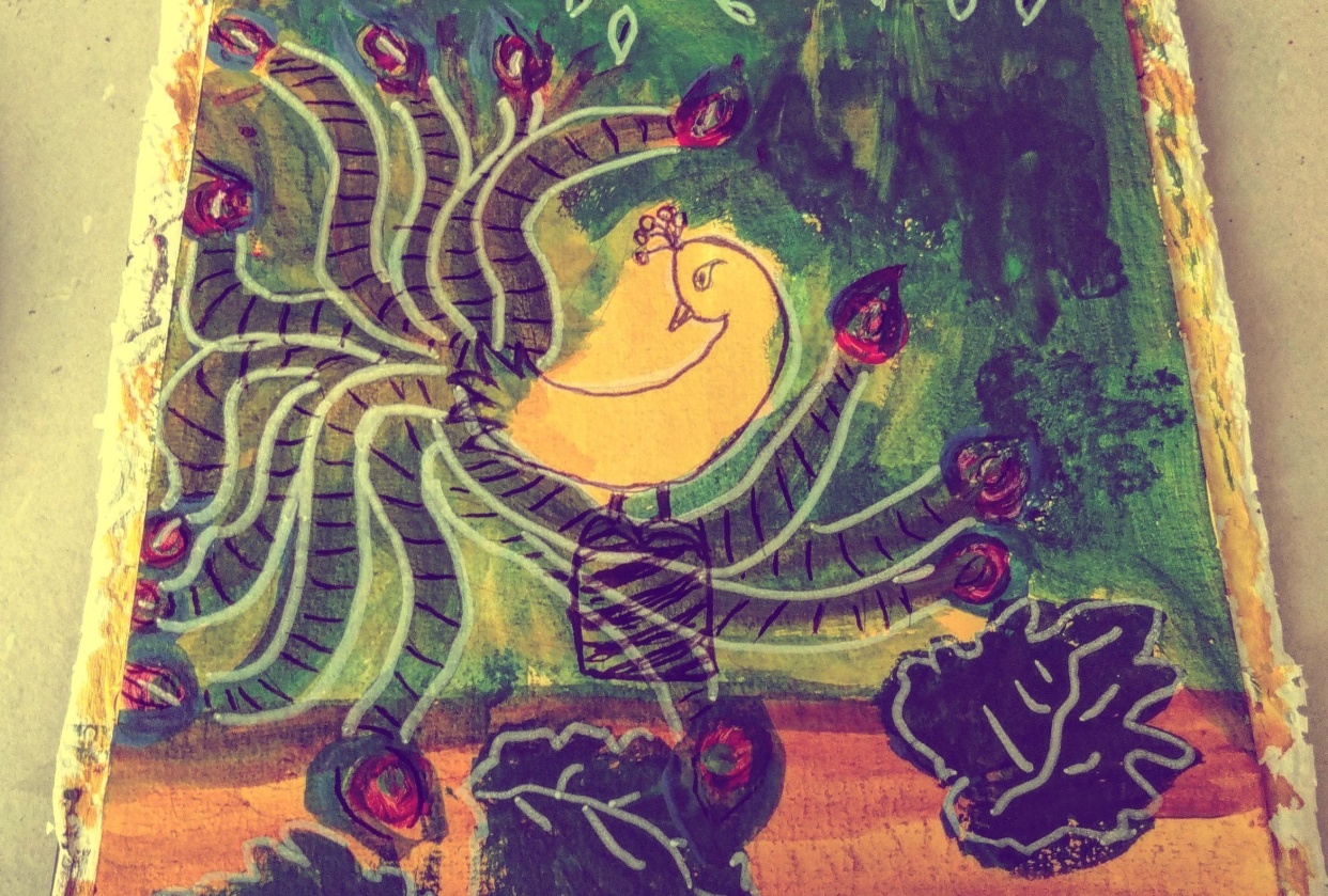 Intricate peacock in Indian style Acrylic background - student project