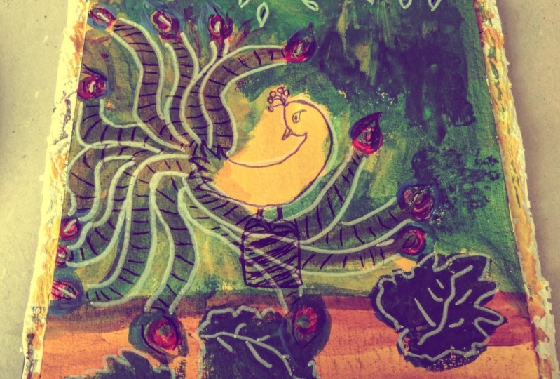 Intricate peacock in Indian style Acrylic background
