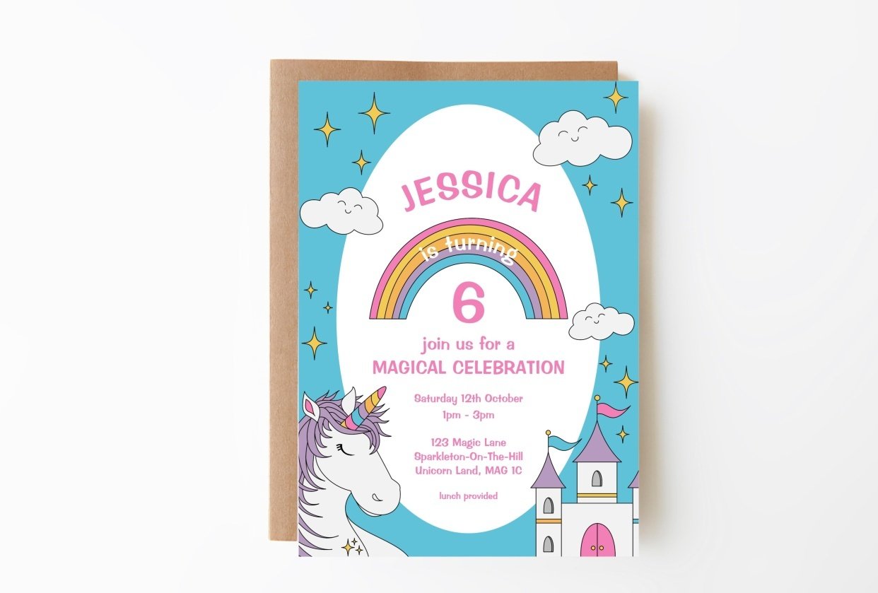 Girls Unicorn Birthday Invitation - student project
