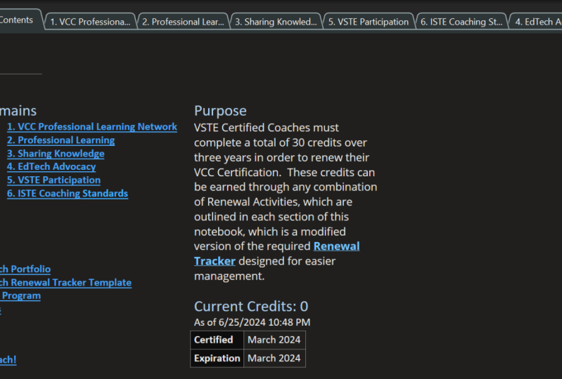 OneNote Overview/VCC Tracker