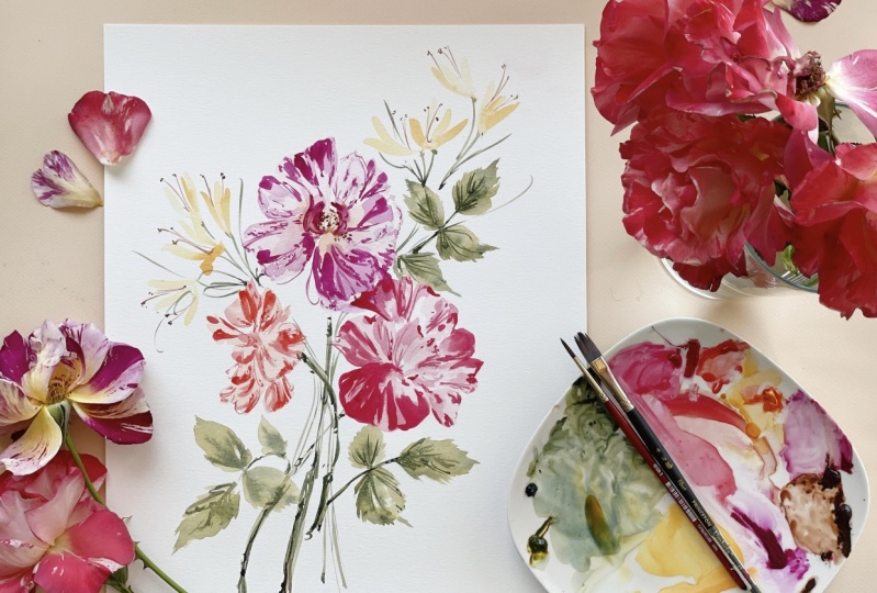 Roses and Honeysuckle
