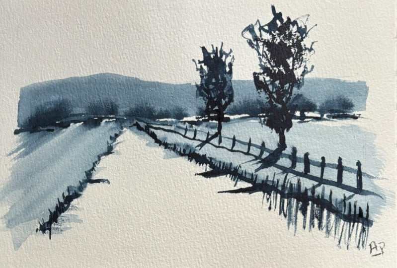 One point prospective in loose watercolour