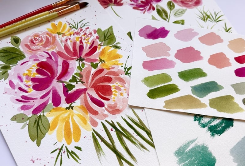 Embracing watercolor mistakes with watercolor flower shadows