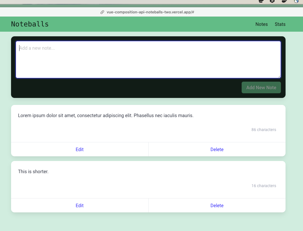 Noteballs - course app - student project