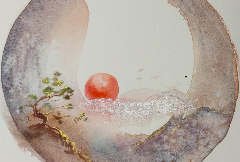 Japanese Watercolor: Enso with Nature's 4 Elements for Beginners