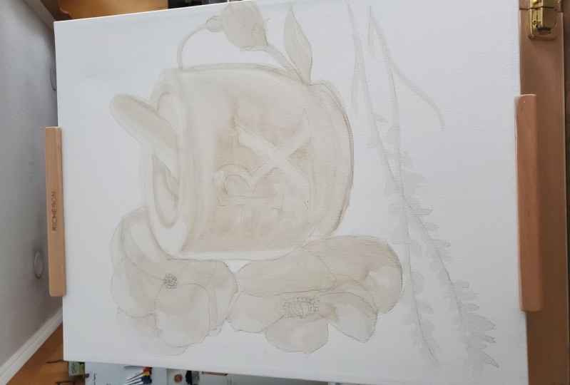 Mortar and Poppy- Acrylic Underpainting