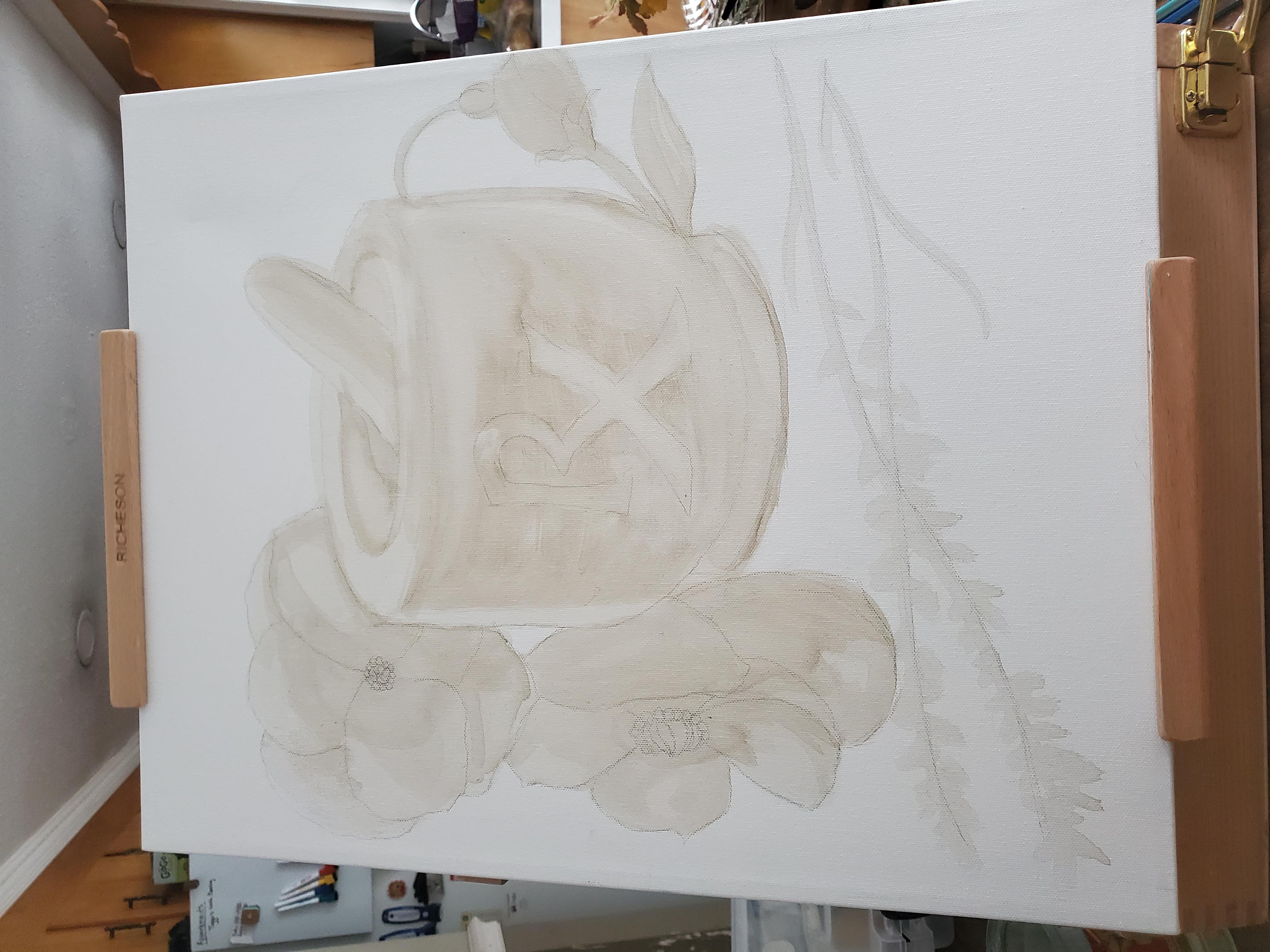 Mortar and Poppy- Acrylic Underpainting - student project