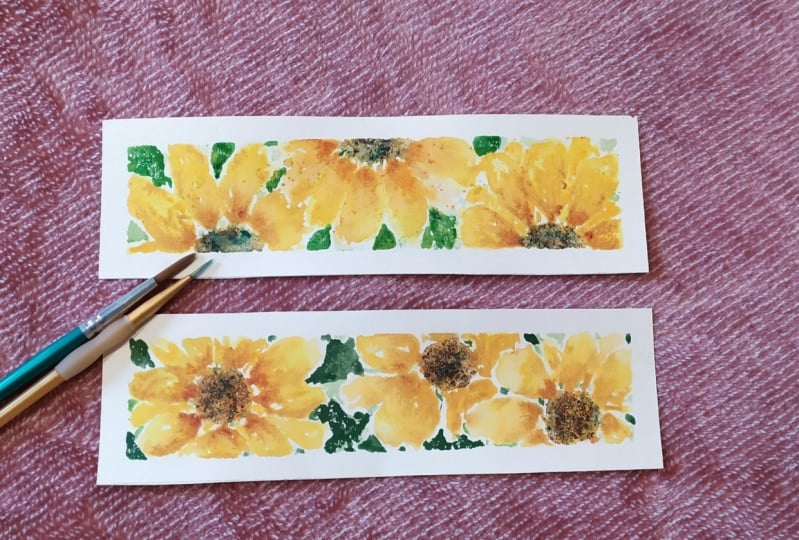 Sunflower bookmark, salt, watercolor pencil
