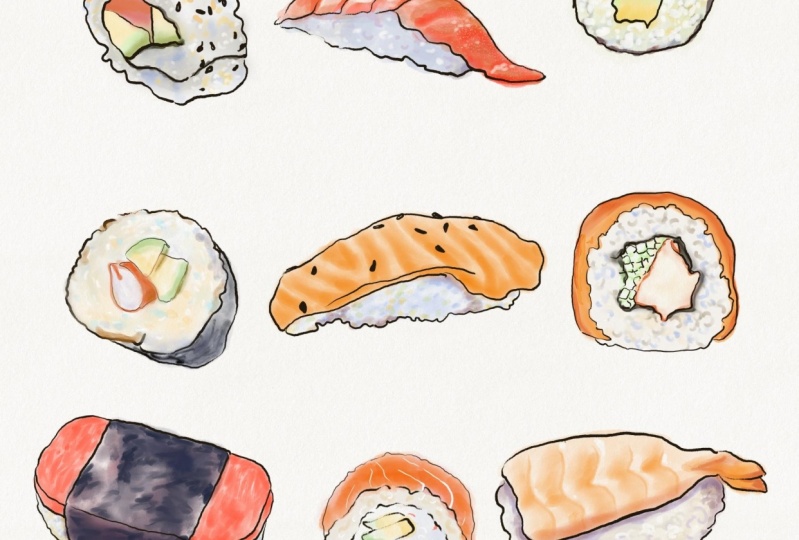 Watercolor sushi