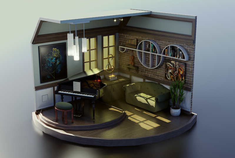Isometric piano room