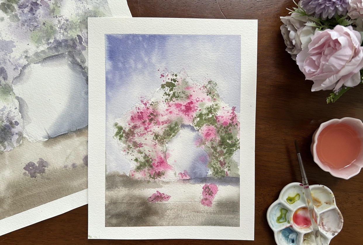 Watercolor Loose Floral Cluster - student project