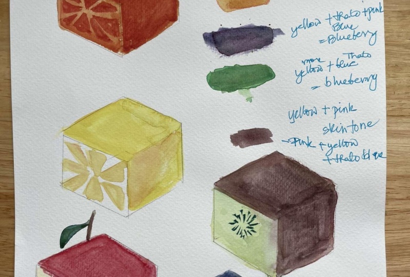 isometric watercolor fruits