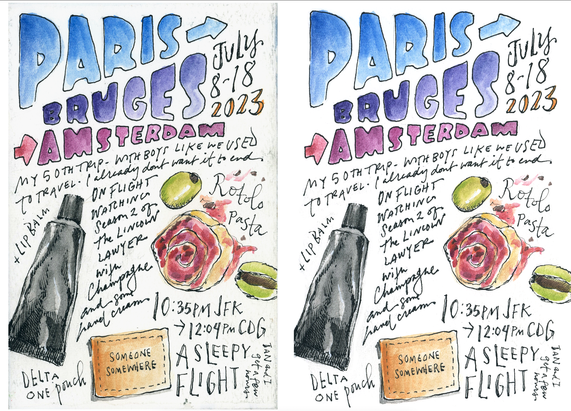 Title page in a travel sketchbook