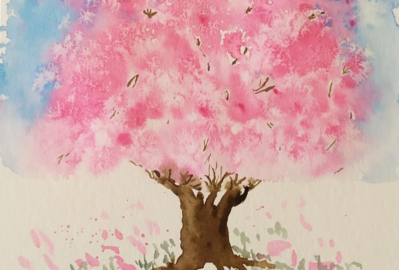 Whimsical cherry blossom tree