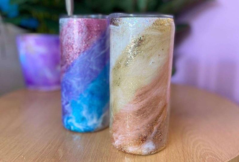 Glitter and resin travel mug