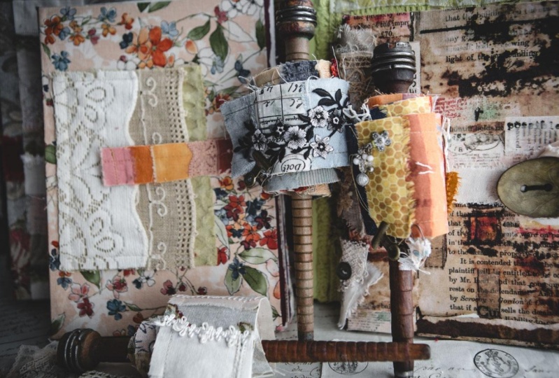 Fabric Snippet Rolls and Clusters: Enhancing Your Art Journal Covers