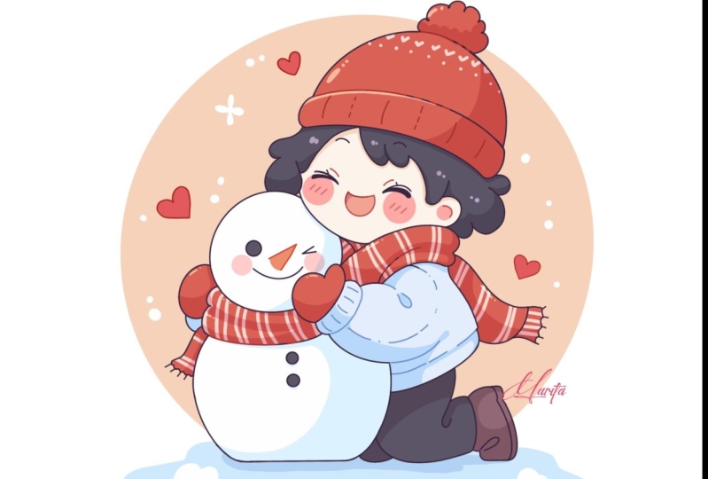 Cute Boy&Girl building Snowman