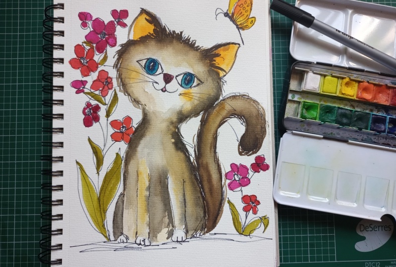 Whimsical cat with Dawna
