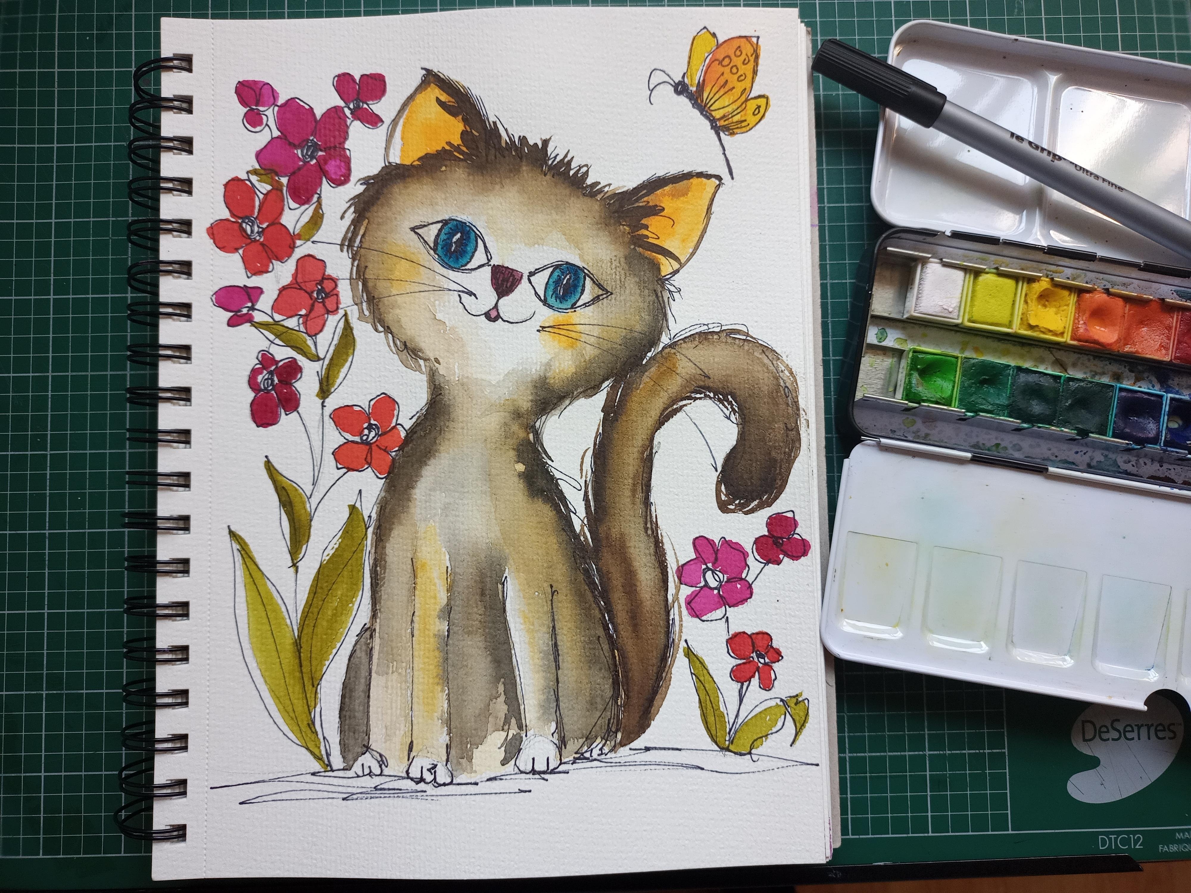Whimsical cat with Dawna - student project