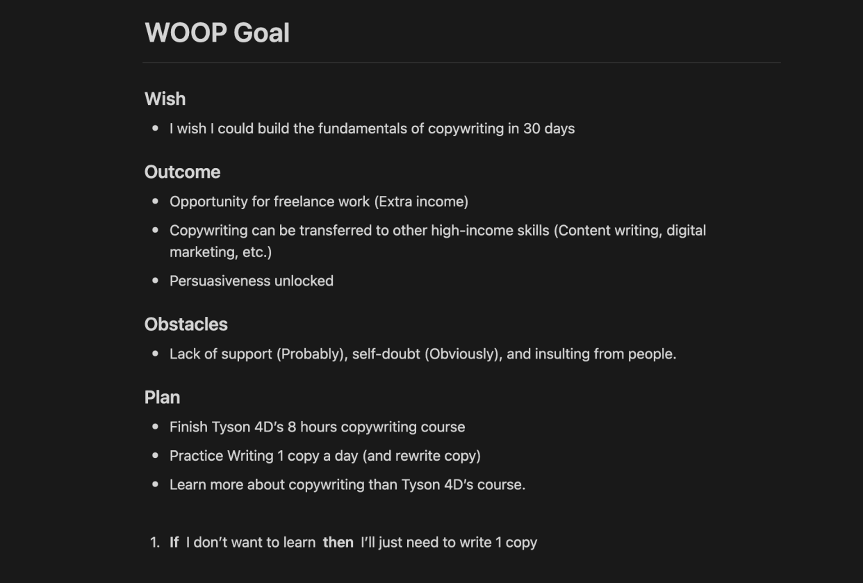 WOOP Goal-setting - student project