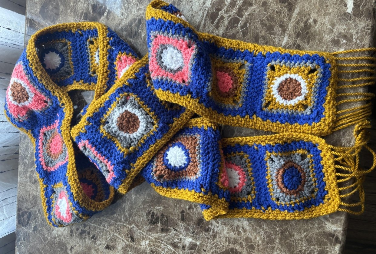 granny square scarf - student project
