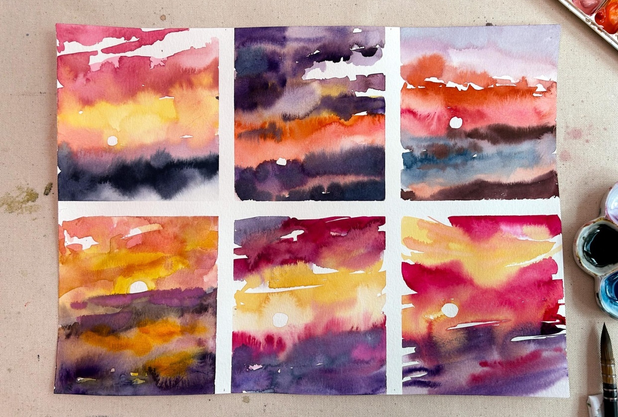Fun Watercolor Sunsets with Ohn Mar Win :) - student project