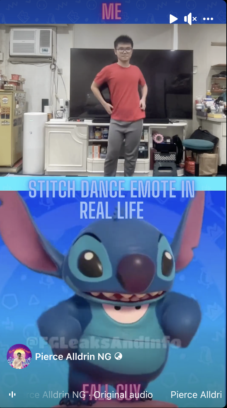 Facebook Reel: Fall Guys Stitch Dance Emote in Real Life - student project