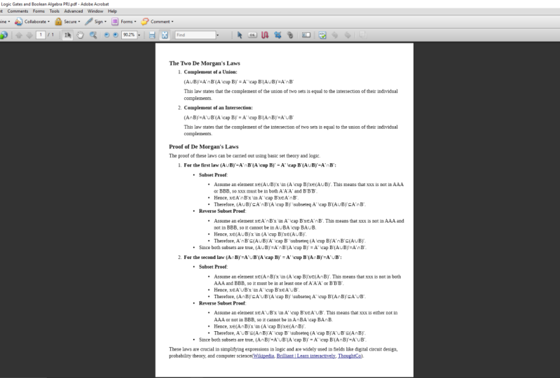 PRJ, Proof of De Morgan's Laws