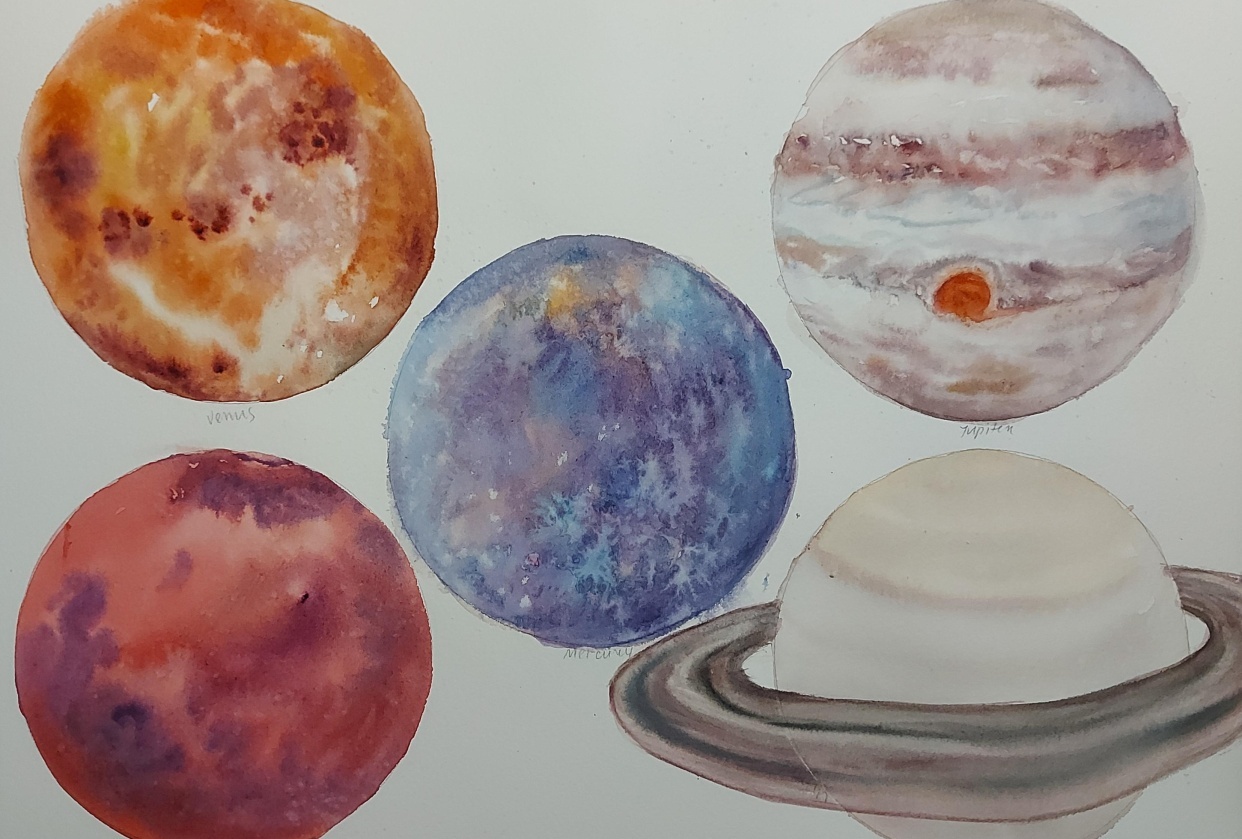 Watercolor for Beginners: Japanese Patterns on Planets - student project